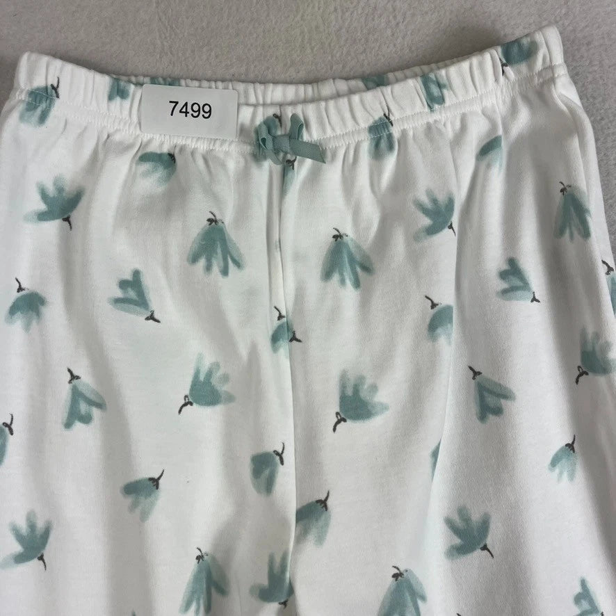 Cotton Juice Pajama Set Children's Size 11-12 White w/ Blue Leaves & Bows