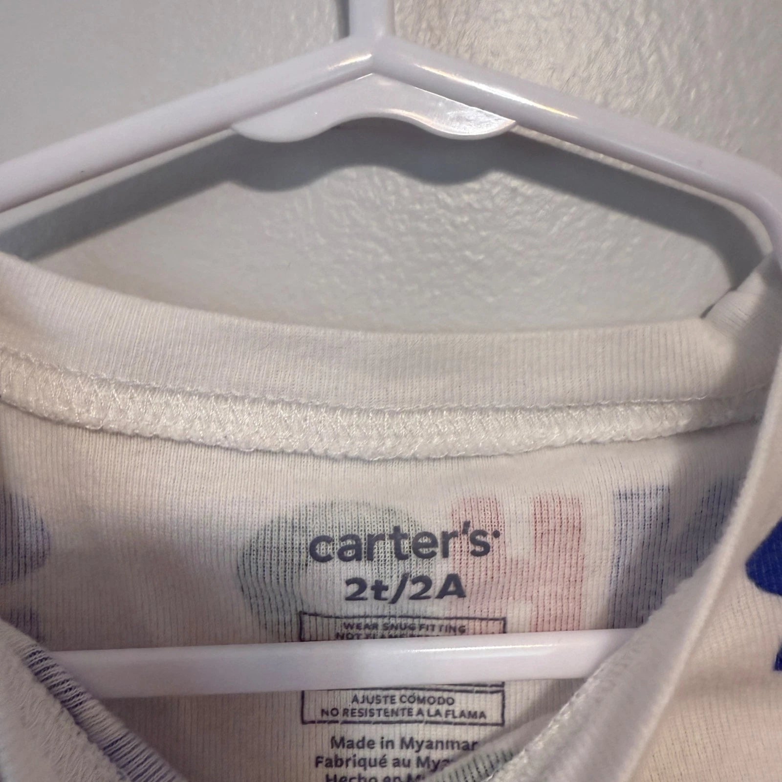 Carters Kids Christmas Pajama Set 2T White/Multicolor Cotton