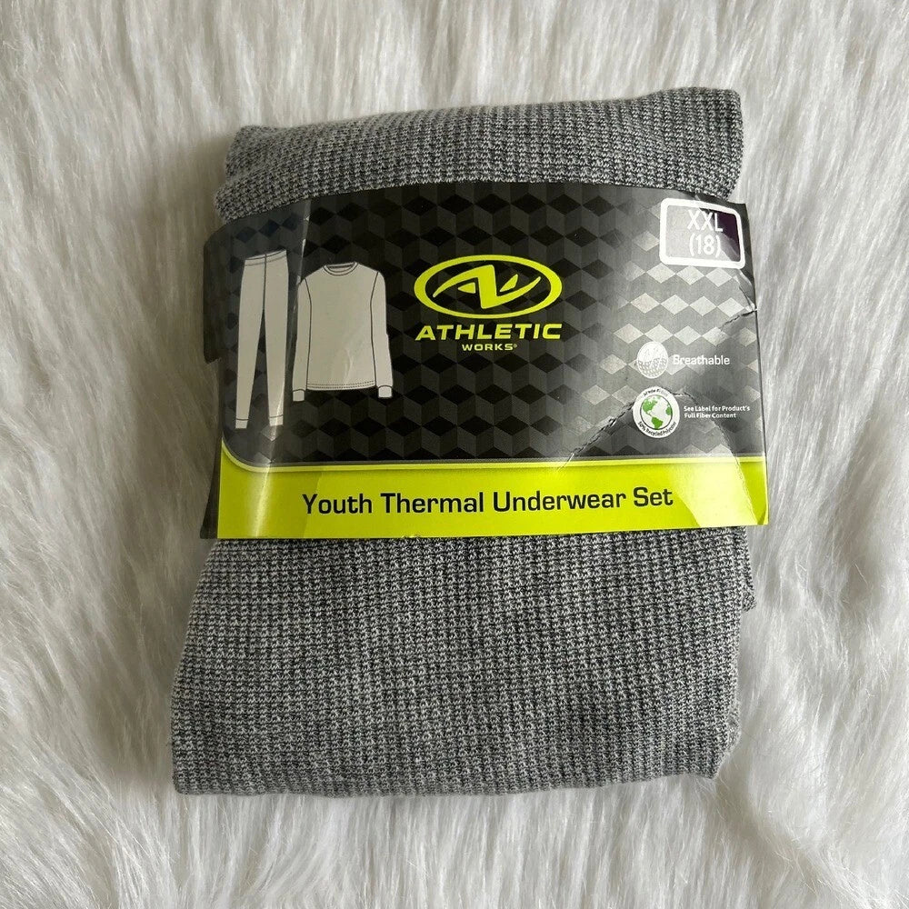Athletic Works Two Piece Pajama Set Girls XXL (18) Grey Thermal Underwear Set