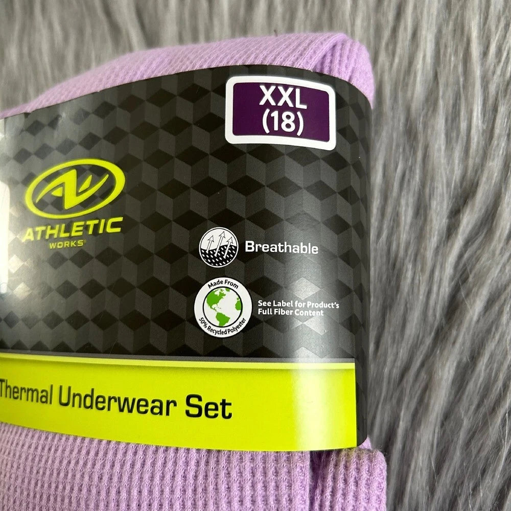 Athletic Works Two Piece Pajama Set Girl Size XXL (18) Purple Thermal Underwear