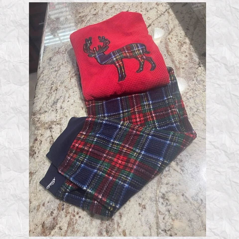 Eddie Bauer Holiday  Reindeer  Boy Or Girl Red Plaid Pajama  Set Size 10 New