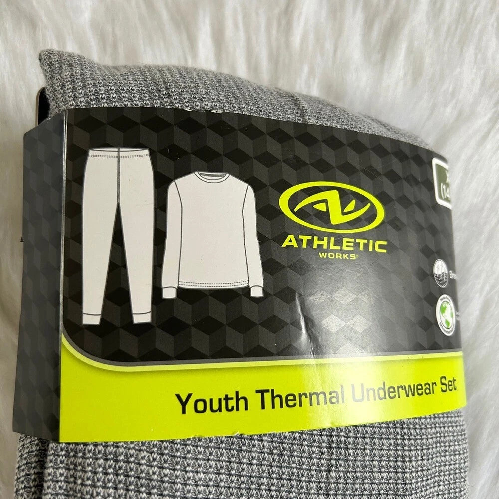 Athletic Works Two Piece Pajama Set Girls XL (14-16) Grey Thermal Underwear Set