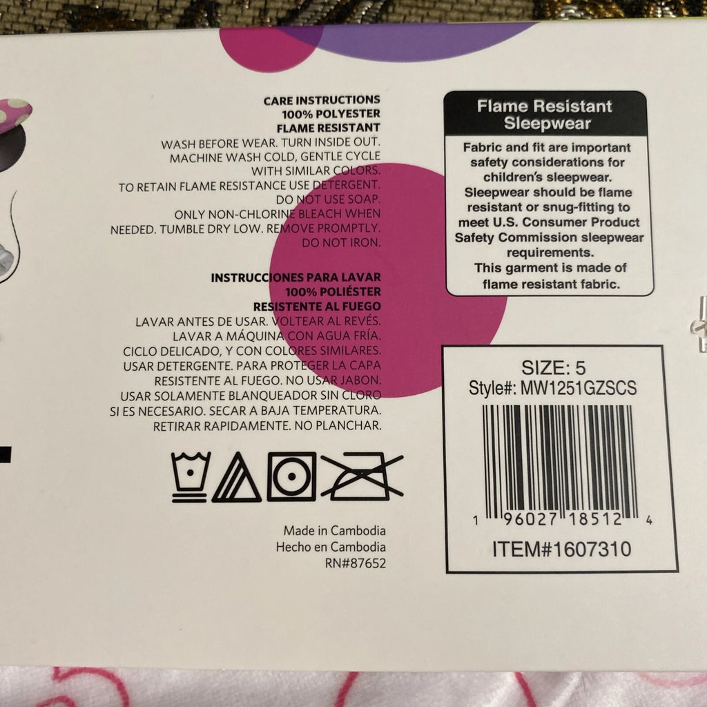 Disney Junior Minnie Mouse Believe Girls kids 3 Piece Pajama Set Pink Size 5