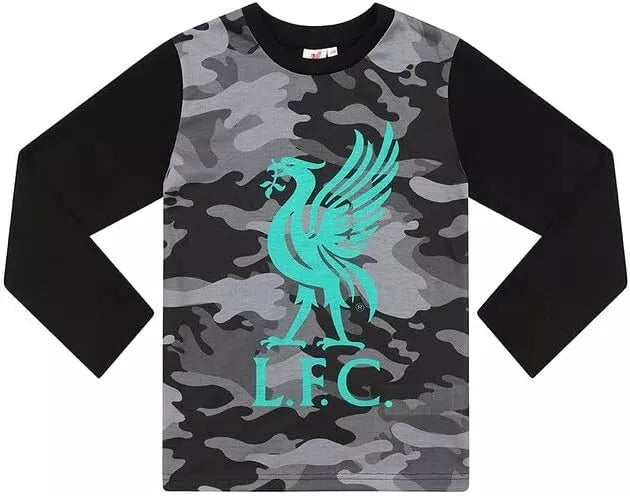 Boys Liverpool Football Club Black Green Camouflage Long Pyjama Set 6-7yrs