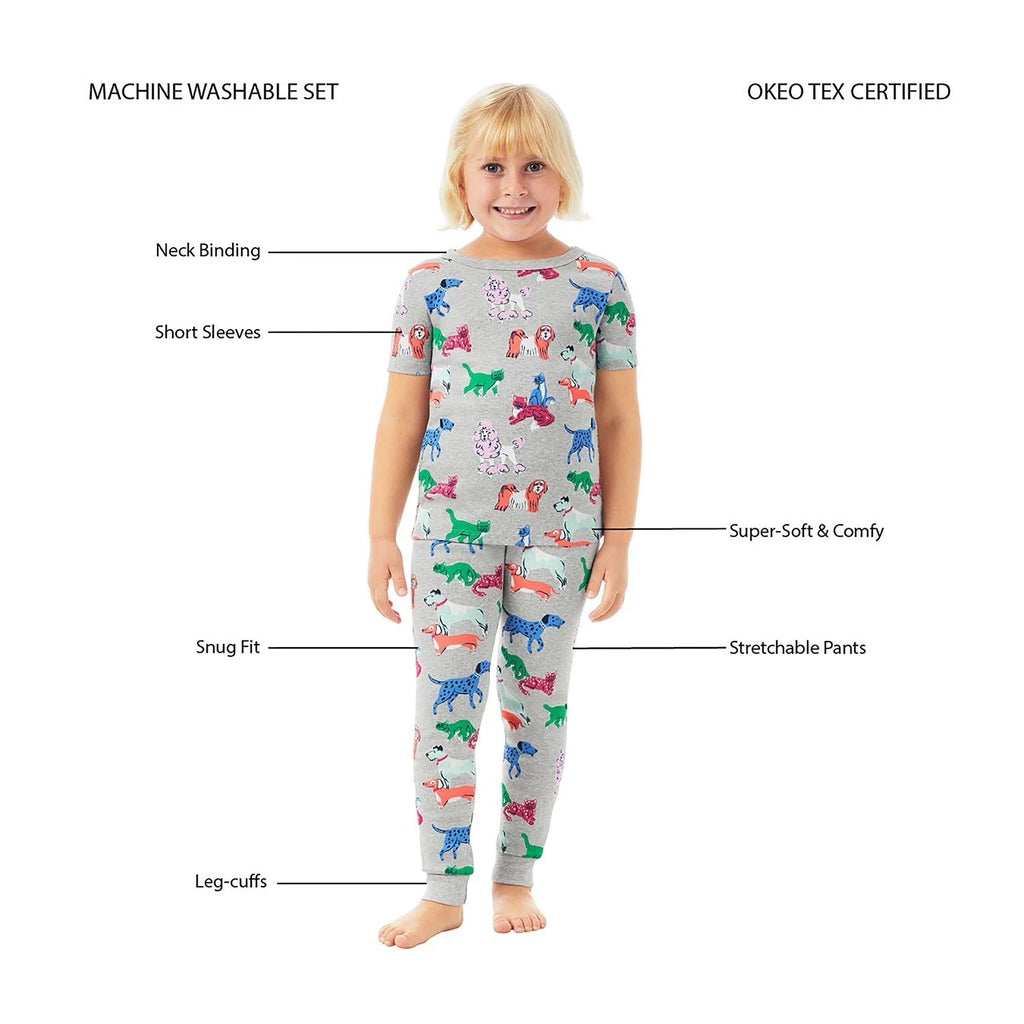 Member's Mark Girls 4-Piece Organic Cotton Pajama Set Size 3T Dog and Cats