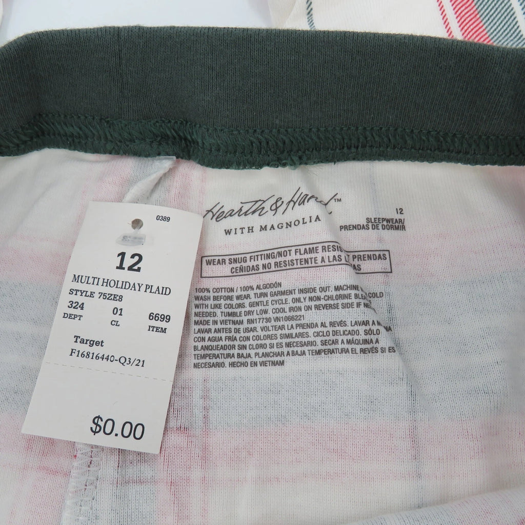 Hearth & Hand Holiday Plaid Red and Green 2 Piece Kids Pajama Set Size 12