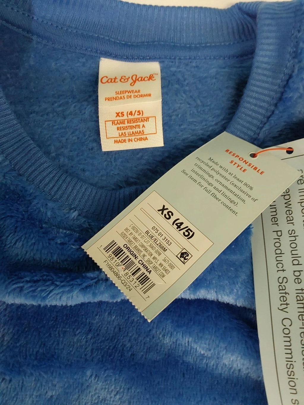 Cat & Jack XS (4/5) Blue 'Smiley Fair Isle' Long Sleeve 2 Piece Fleece Pajama