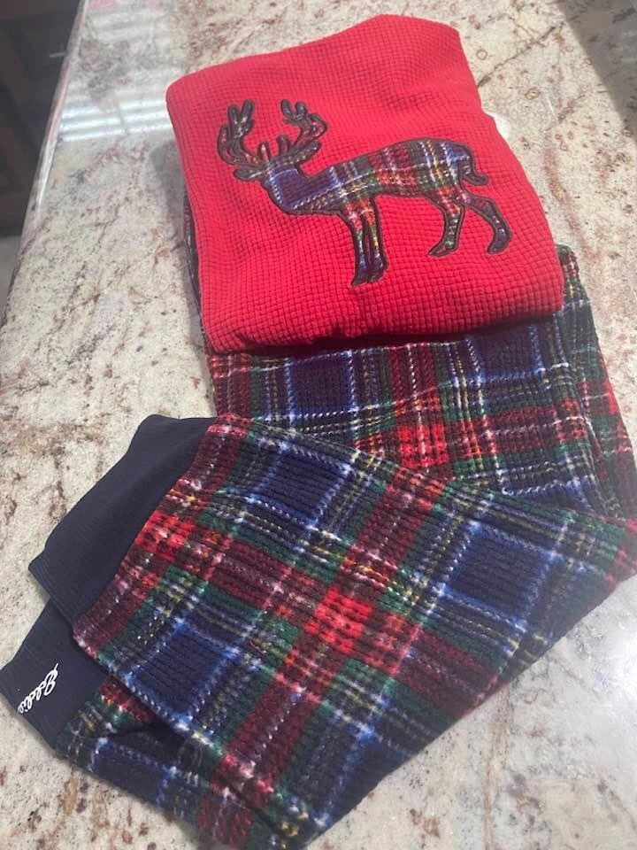 Eddie Bauer Holiday  Reindeer  Boy Or Girl Red Plaid Pajama  Set Size 10 New