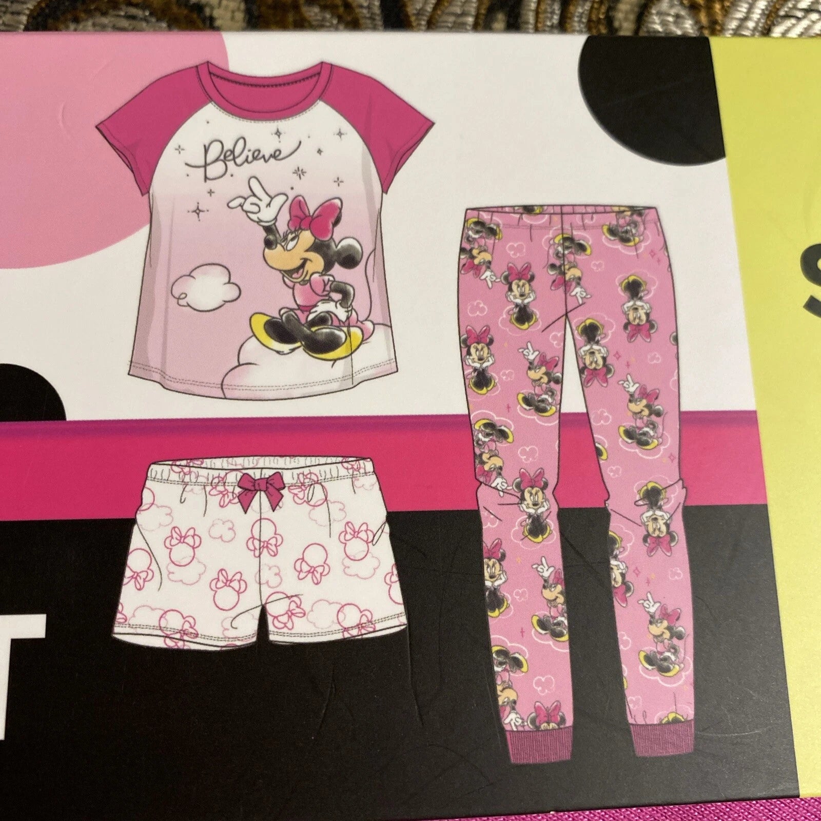 Disney Junior Minnie Mouse Believe Girls kids 3 Piece Pajama Set Pink Size 5