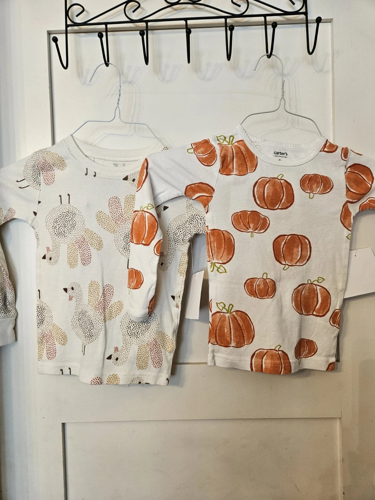2 Sets of Fall Pajamas Size 5t Pumpkins Turkey Print Long Sleeve