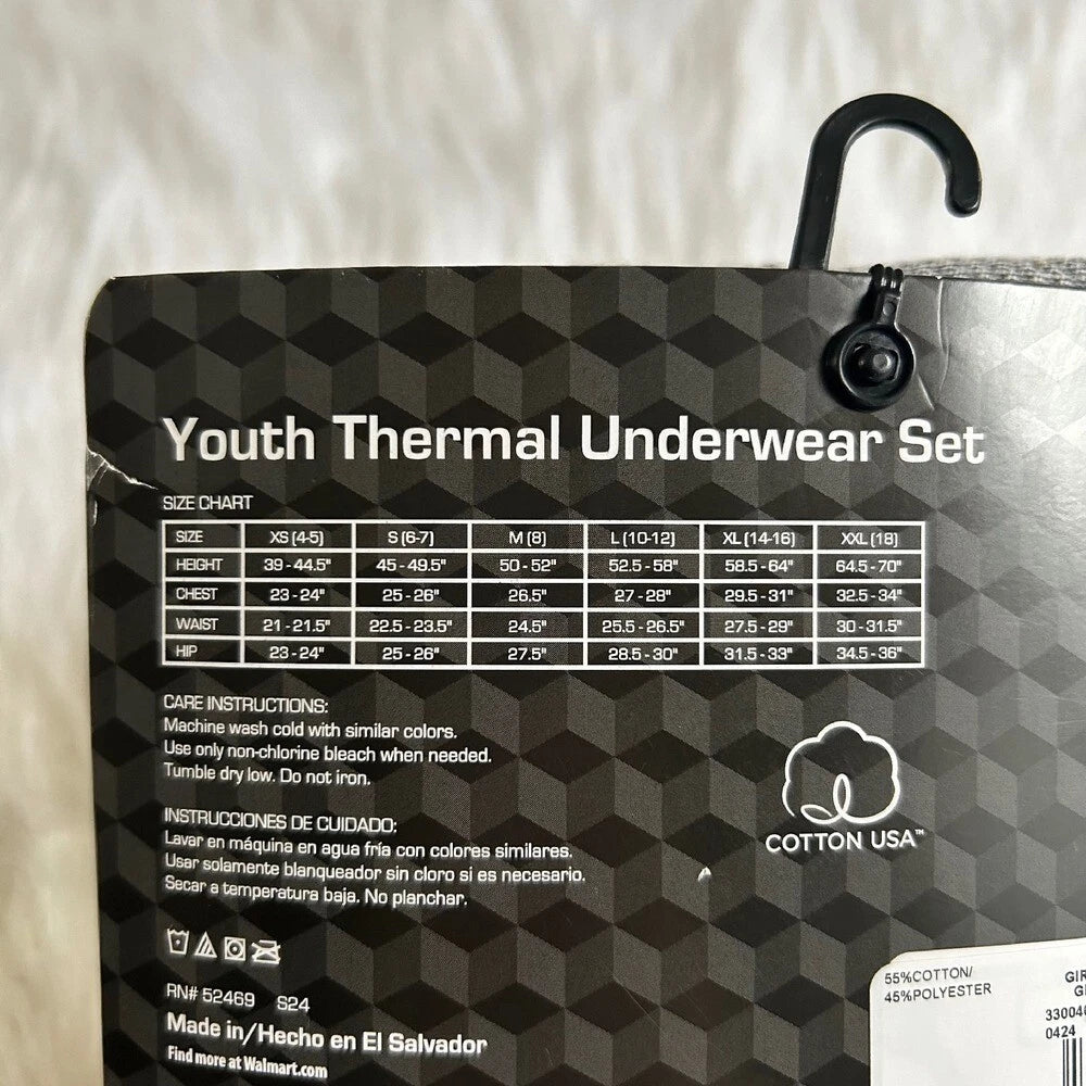 Athletic Works Two Piece Pajama Set Girls XL (14-16) Grey Thermal Underwear Set