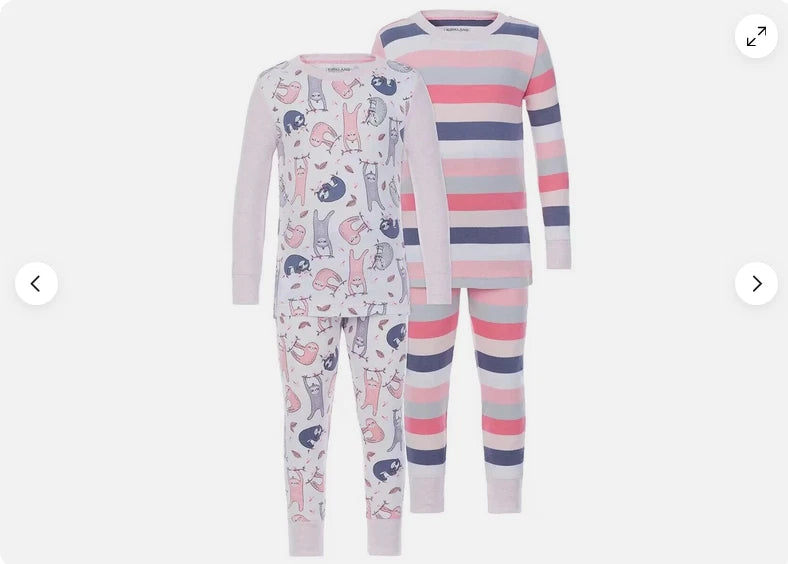 Kirkland Signature kids’ SLOTH AND STRIPE 4 Pc Pajama Set(PINKS/GRAY 3T)NWT