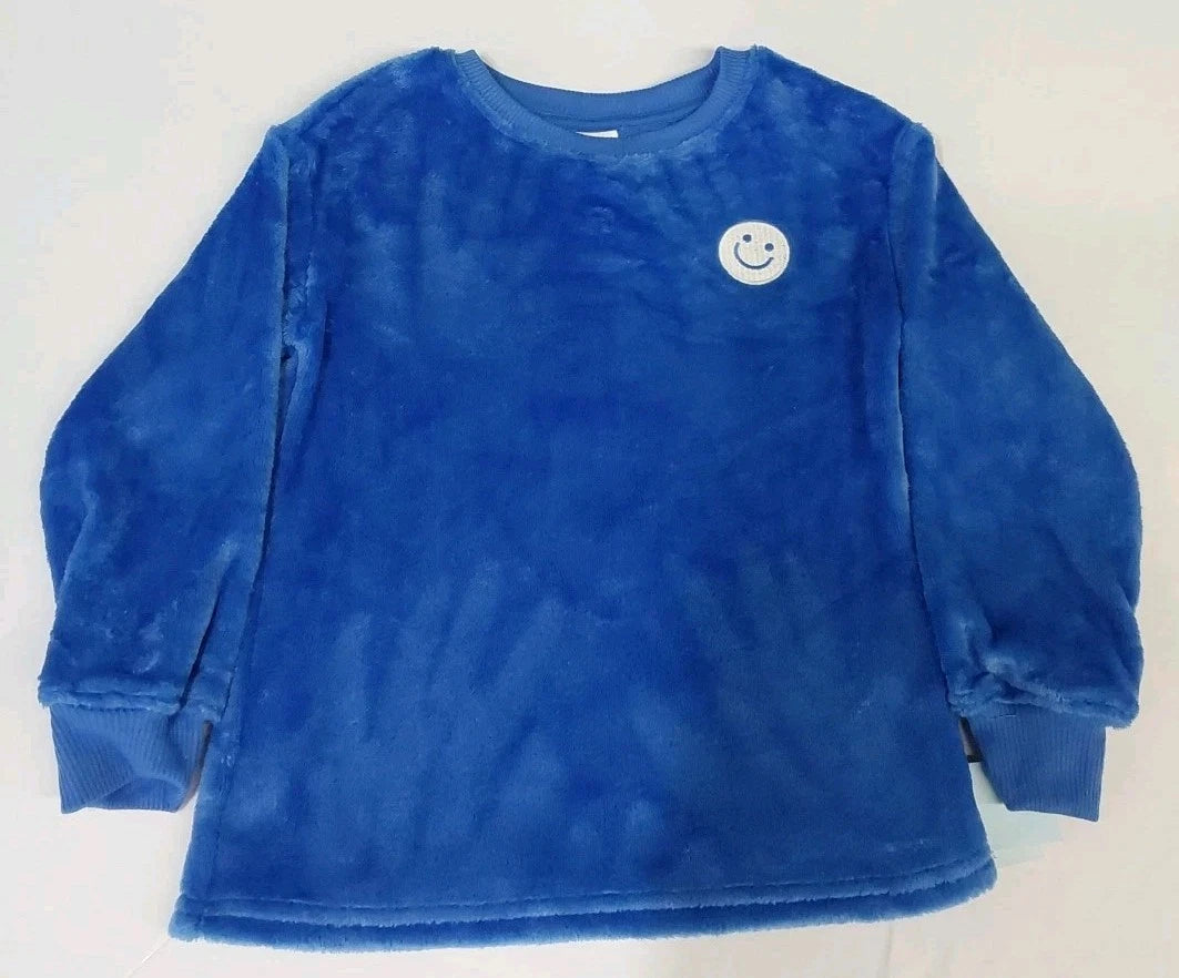 Cat & Jack XS (4/5) Blue 'Smiley Fair Isle' Long Sleeve 2 Piece Fleece Pajama