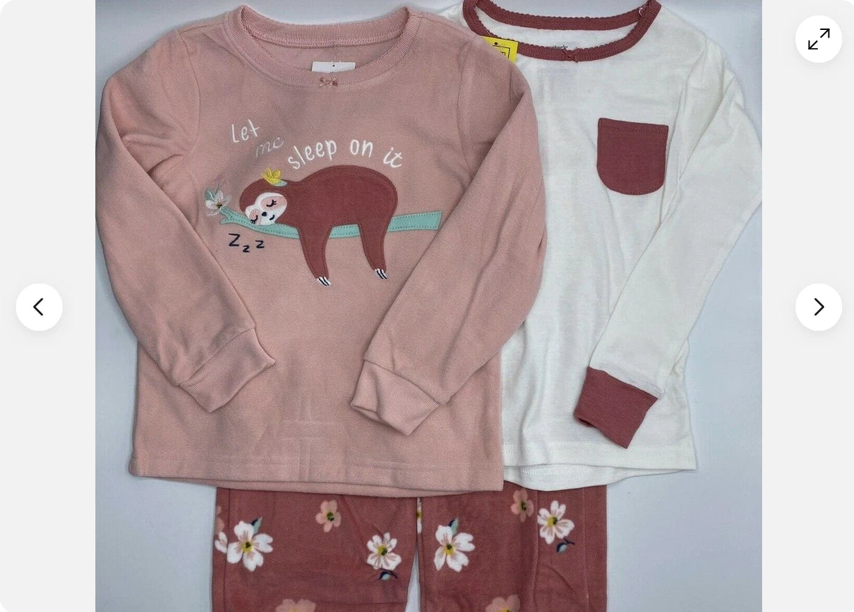 Carters GIRLS 3-Piece Sleep Set Sloth Long Sleeve Pajamas Flowers(PINKS 8)NWT