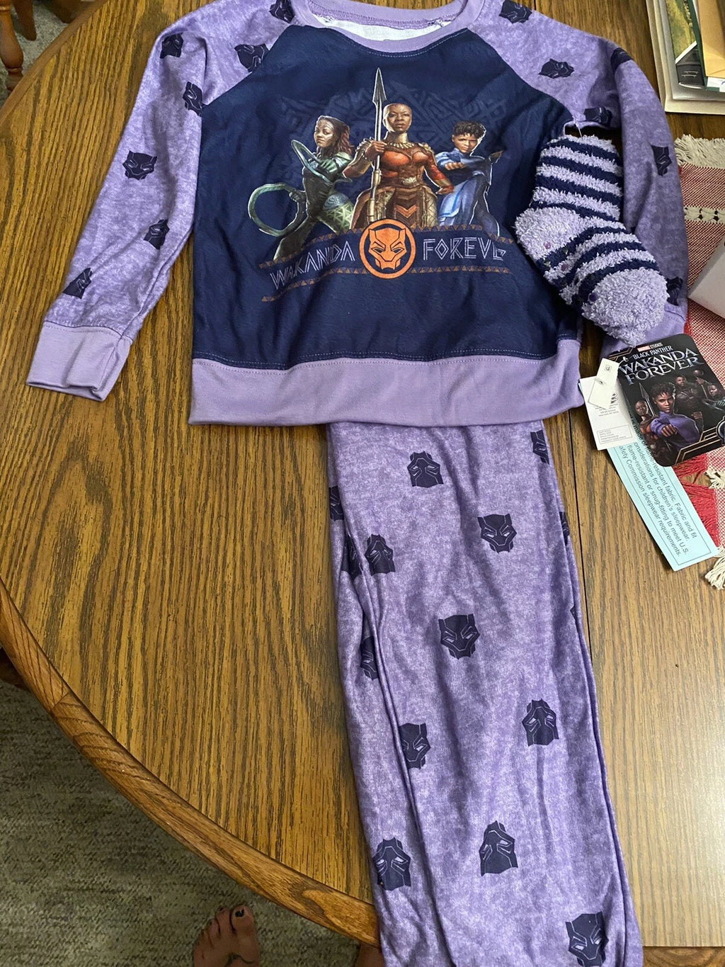 Marvel Wakanda Forever-Girls purple 3pc shirt/socks/pants pajama set