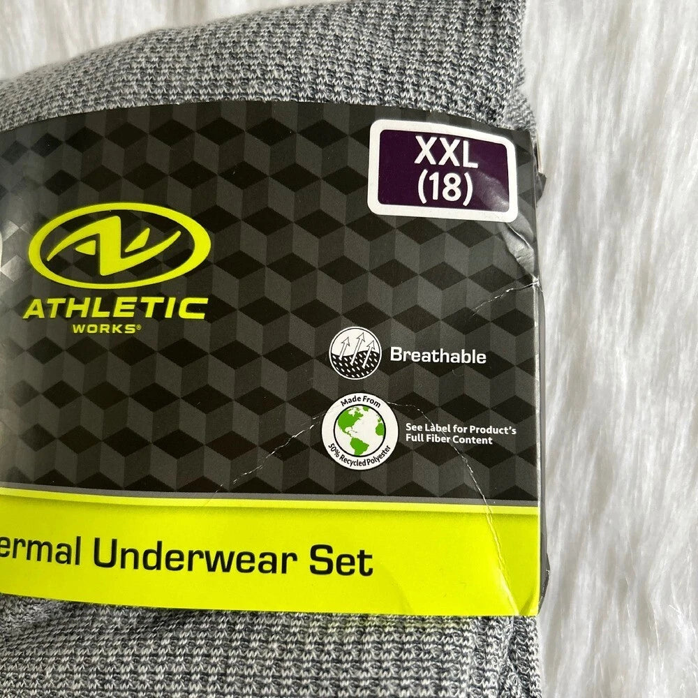 Athletic Works Two Piece Pajama Set Girls XXL (18) Grey Thermal Underwear Set