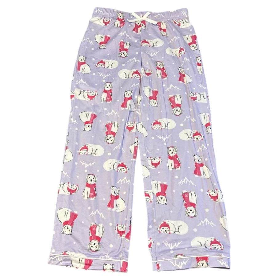 Holiday Time Three Piece Pajama Set Girls Size Large 10-12 Purple Polar Bear Pjs