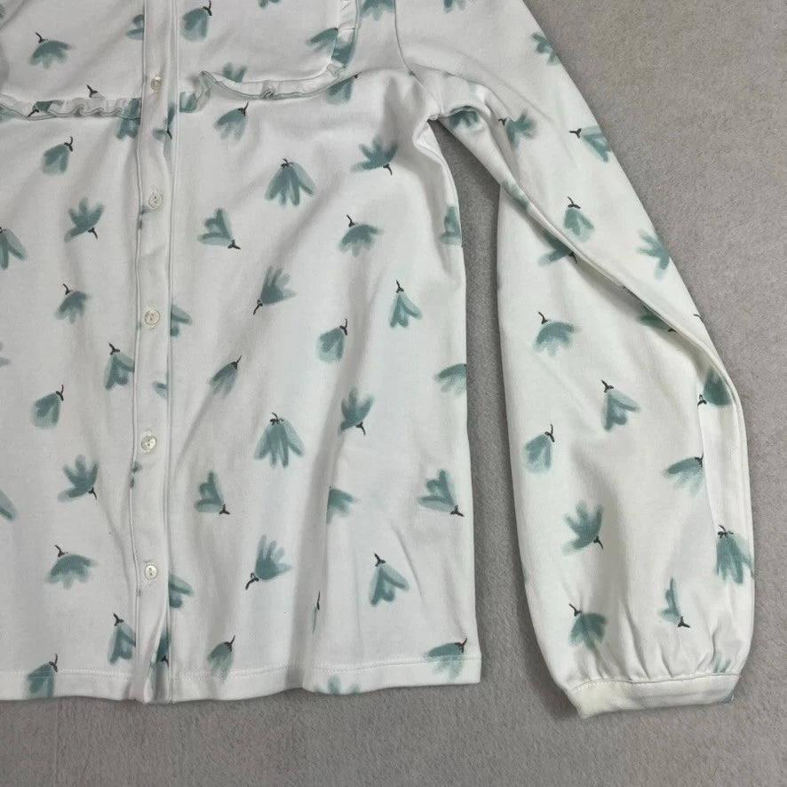 Cotton Juice Pajama Set Children's Size 11-12 White w/ Blue Leaves & Bows