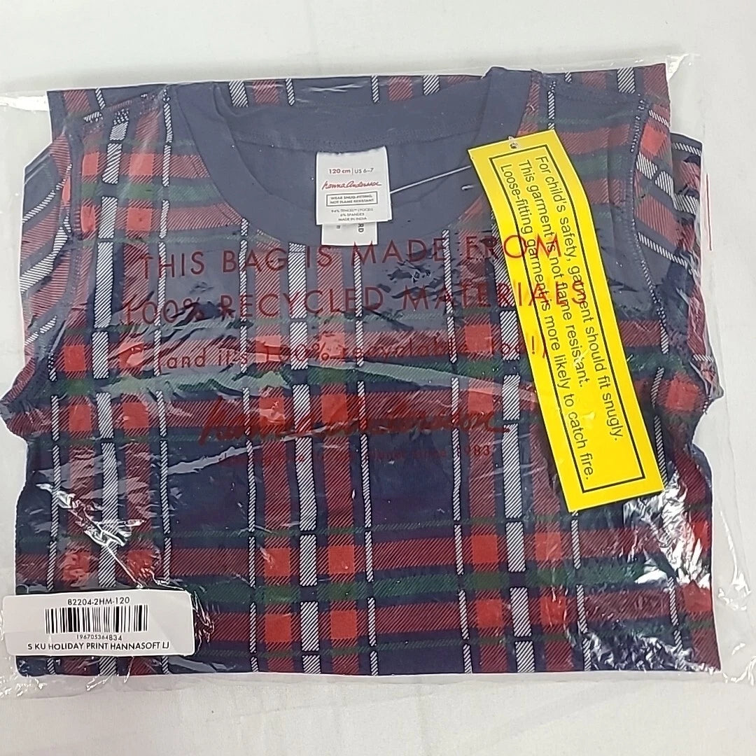 NEW Hanna Andersson Child Plaid Holiday Print Pajama Set Christmas Size 6-7