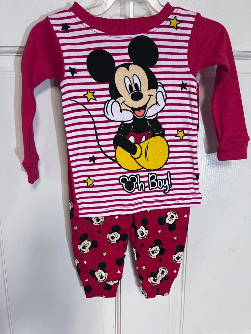 Boys Toddler Baby 12 Months Disney Baby Red Long Sleeve Mickey Mouse Pajama Set