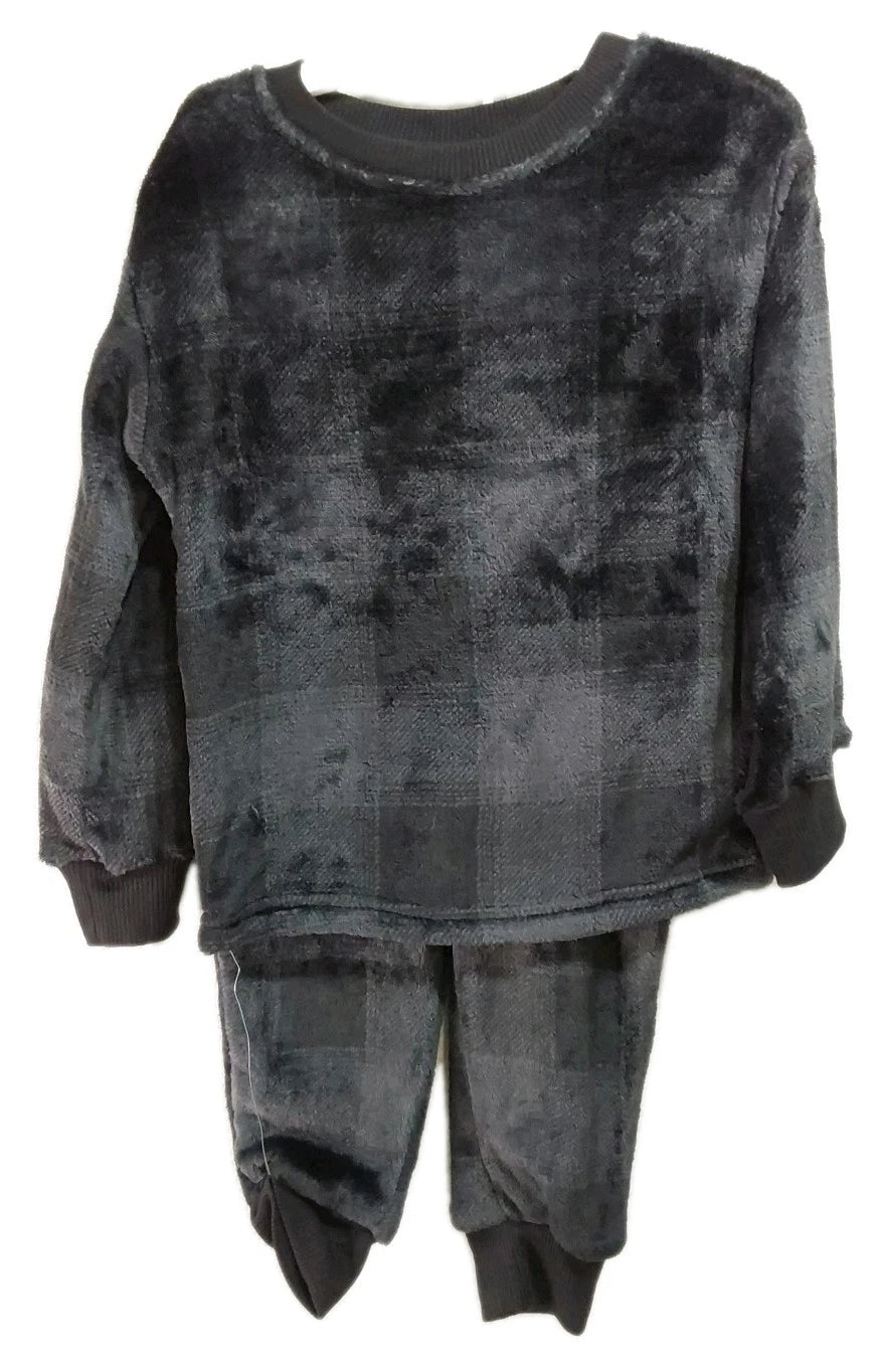 Boys Cat & Jack XS (4/5) Black Plaid 2 Piece Fleece Pajama