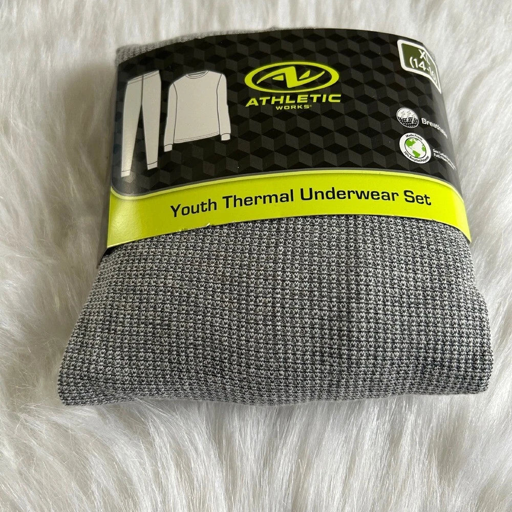 Athletic Works Two Piece Pajama Set Girls XL (14-16) Grey Thermal Underwear Set