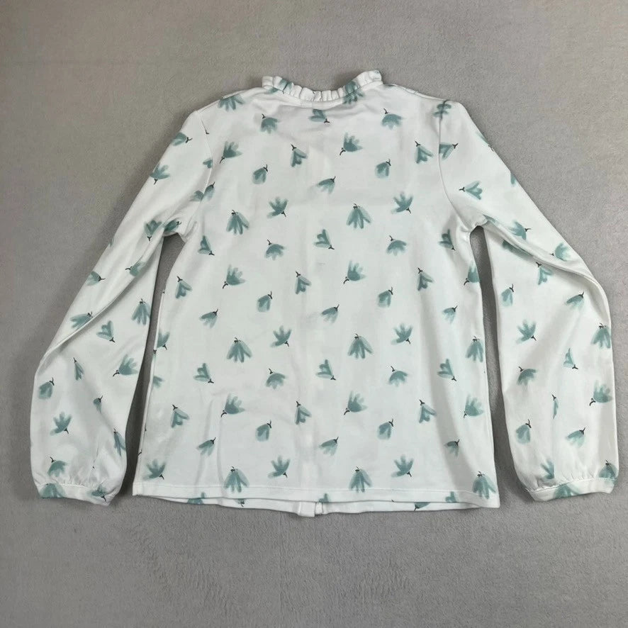 Cotton Juice Pajama Set Children's Size 11-12 White w/ Blue Leaves & Bows