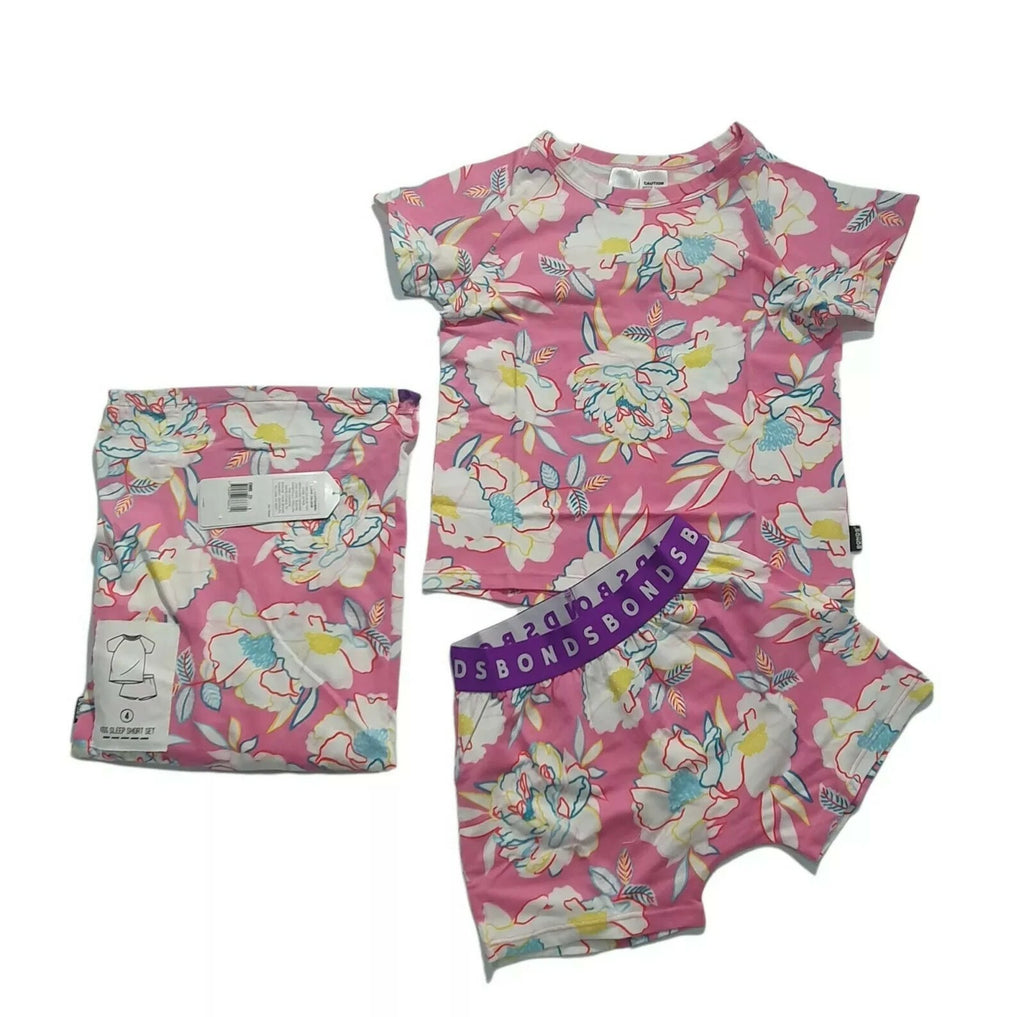 Bonds Kids Size 4 PJ Kids Sleep Short Set Girls Pink with Flowers print