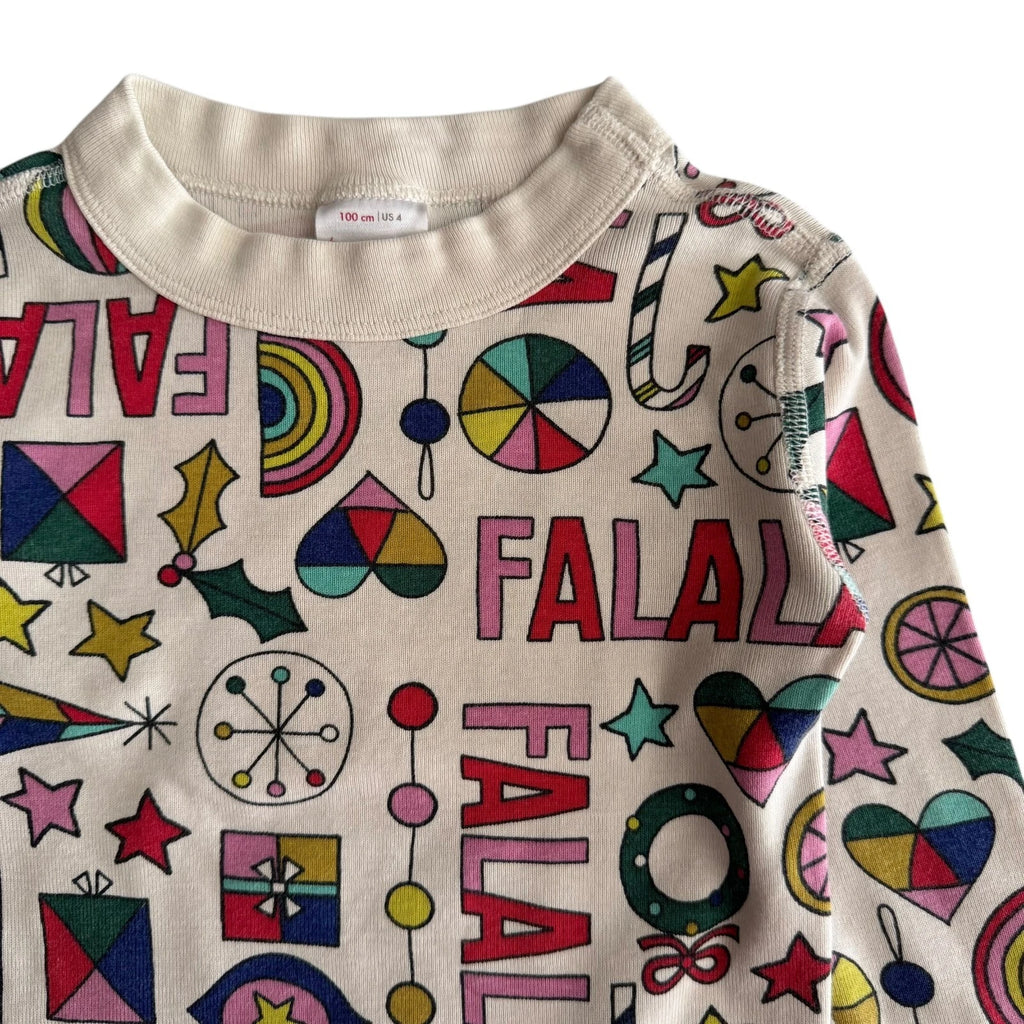 Hanna Andersson Falala Pajama Set Kids Size 4 Holiday Christmas Festive FLAWED