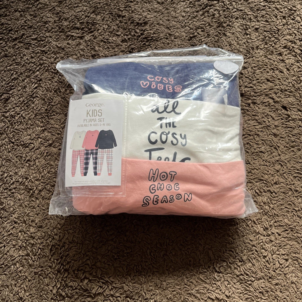 BNWT George Girls Age 10-12 Years Triple Pack Of Pyjamas