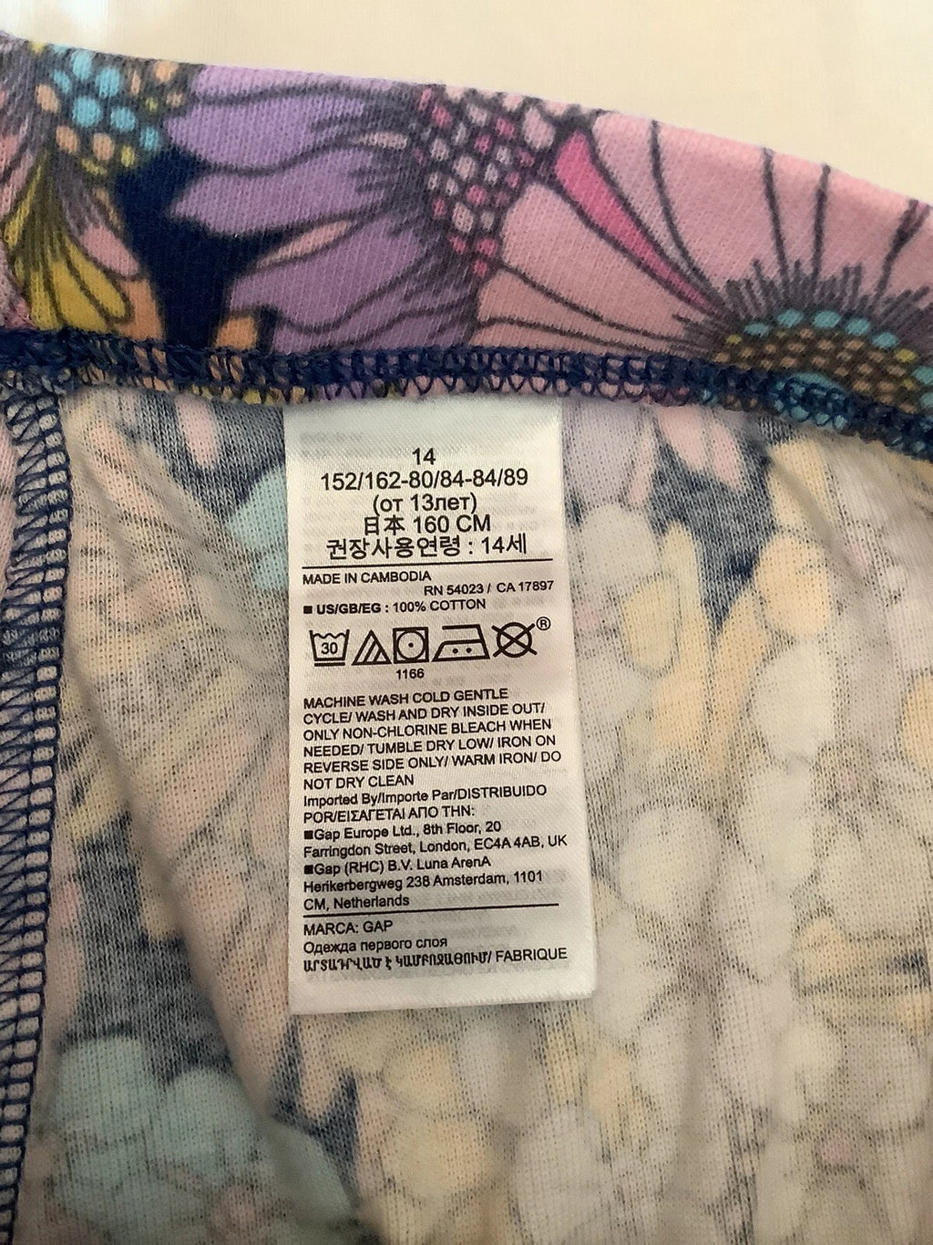 Gap Disney Pajama Set Youth Girl Size XL X-Large 14 16 Purple Pink Flowers Soft