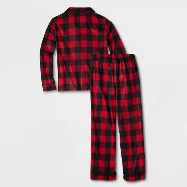 Kids' 2pc Button Up Pajama Set Cat & Jack™ Red Check Size XS (4/5) Flame Resista