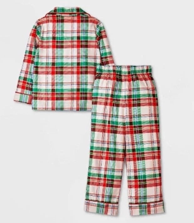 Kids Cat & Jack Unisex 2pc Pajama Set Cream Plaid XS (4/5) NWT