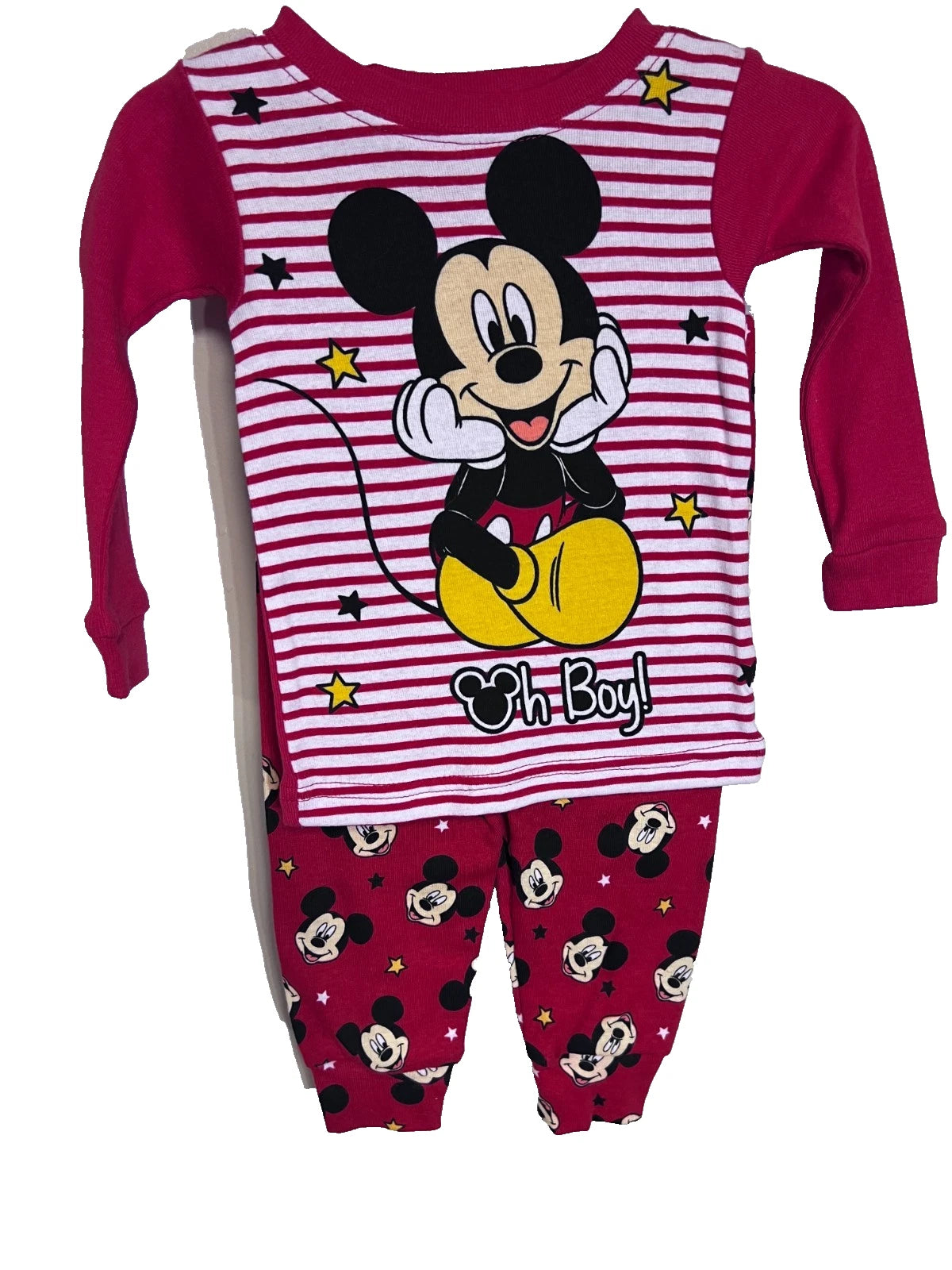 Boys Toddler Baby 12 Months Disney Baby Red Long Sleeve Mickey Mouse Pajama Set