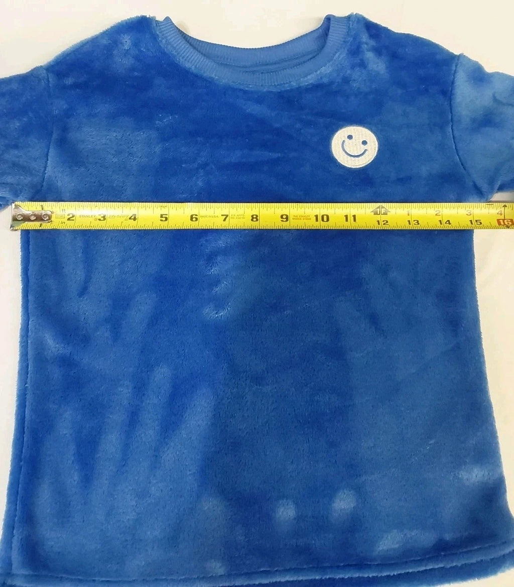 Cat & Jack XS (4/5) Blue 'Smiley Fair Isle' Long Sleeve 2 Piece Fleece Pajama