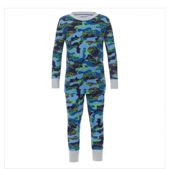 KIRKLAND BOYS 4 PC SHARK/STRIPE PAJAMA SET (BLUE/GRAY/GREEN 4T)NWT