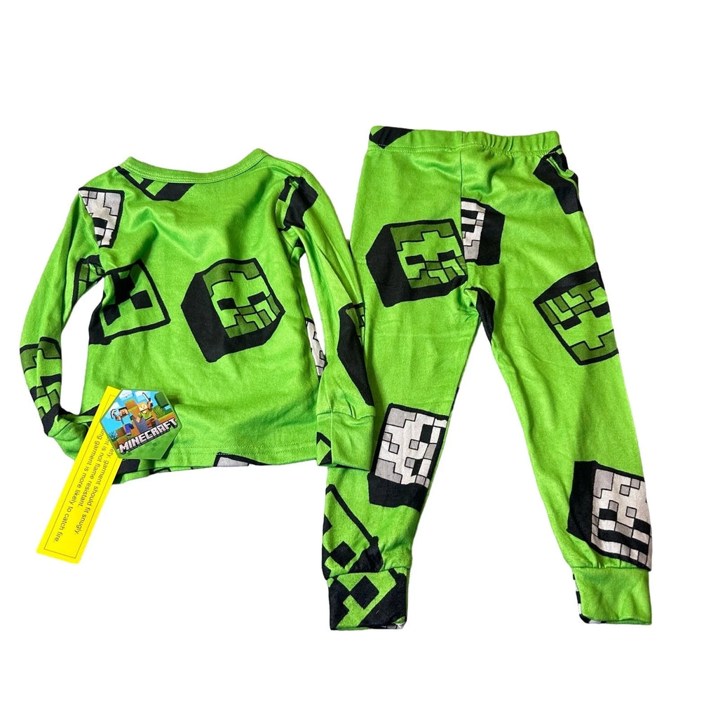 Minecraft Pajama Set Boys 4 Green Long Sleeve All Over Print 2 Set Pajama NEW