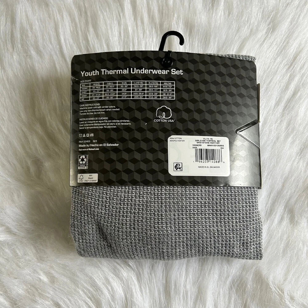 Athletic Works Two Piece Pajama Set Girls XL (14-16) Grey Thermal Underwear Set