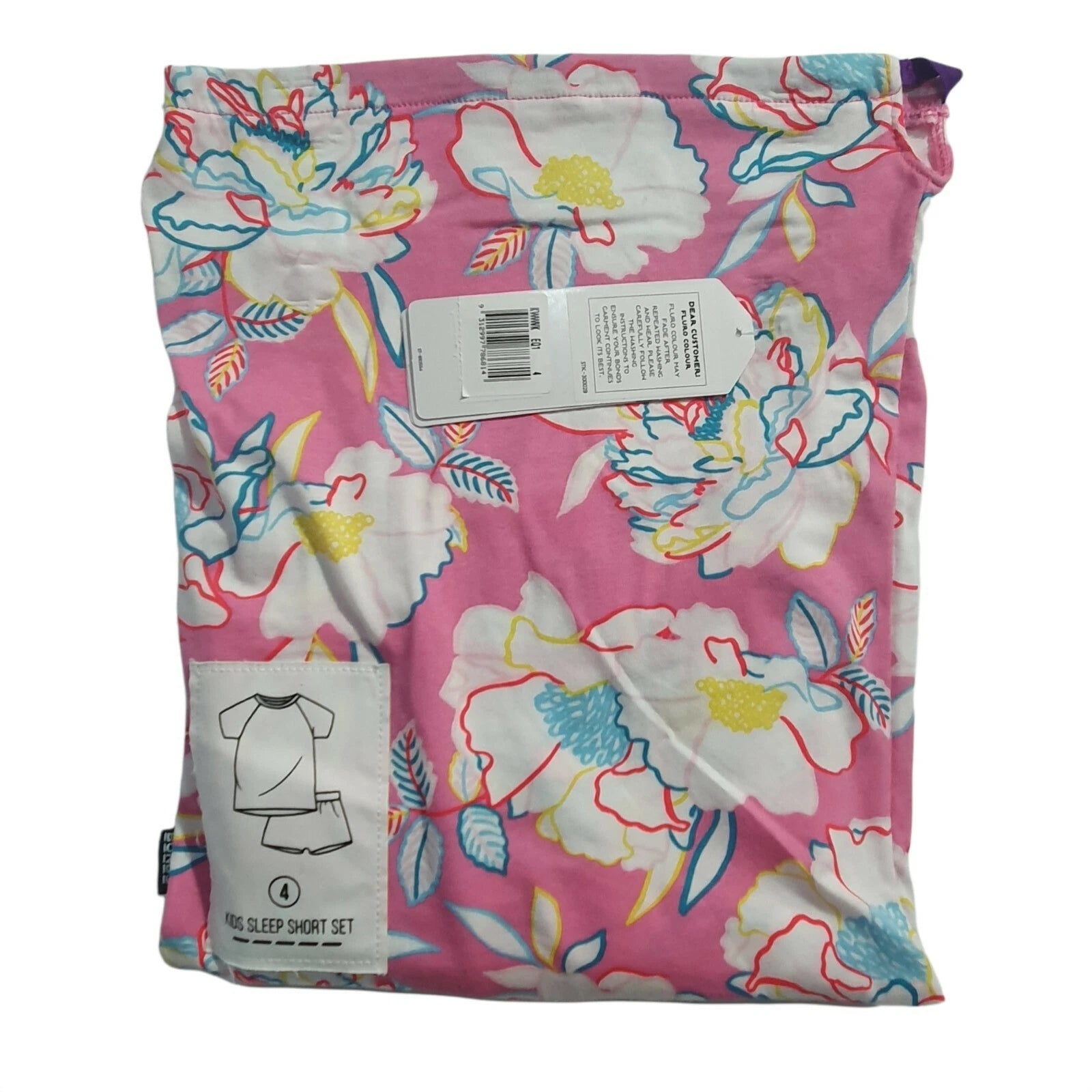 Bonds Kids Size 4 PJ Kids Sleep Short Set Girls Pink with Flowers print