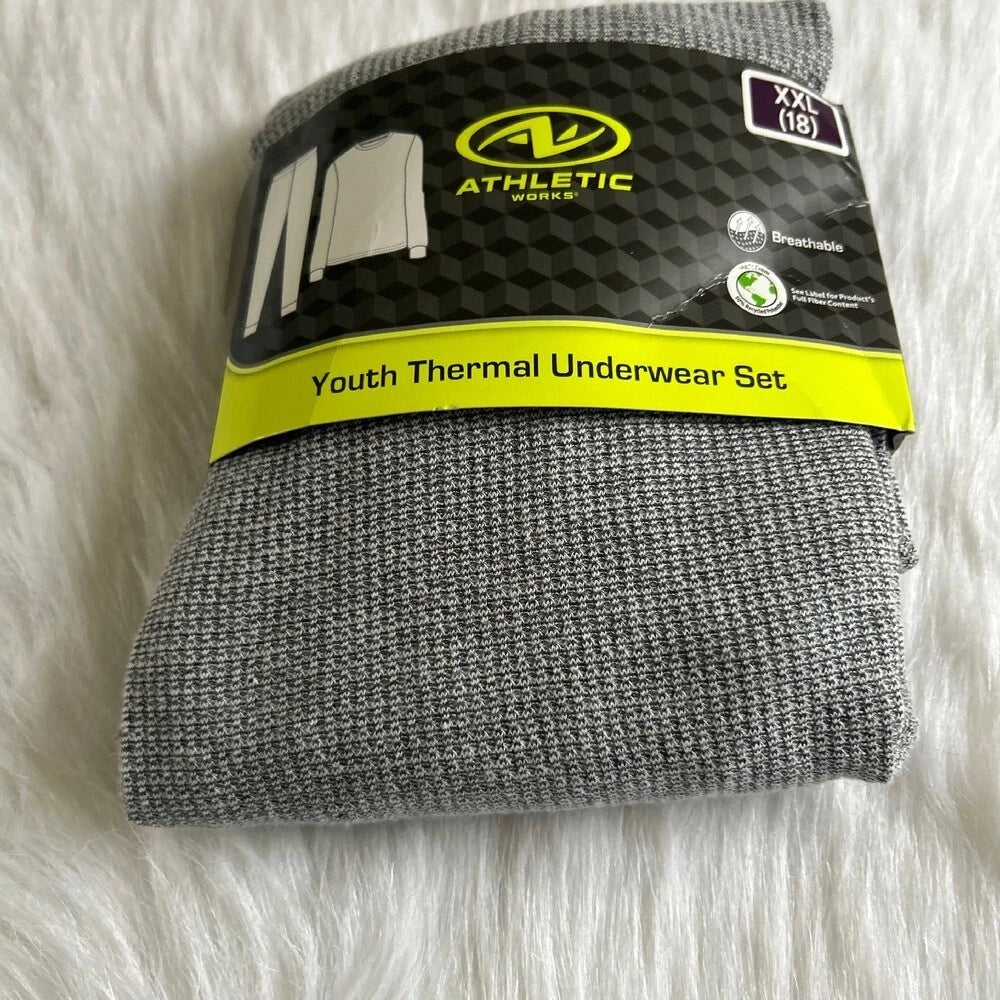 Athletic Works Two Piece Pajama Set Girls XXL (18) Grey Thermal Underwear Set