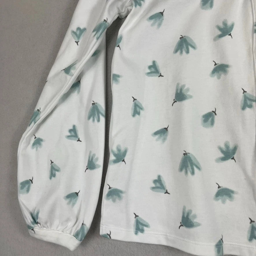 Cotton Juice Pajama Set Children's Size 11-12 White w/ Blue Leaves & Bows