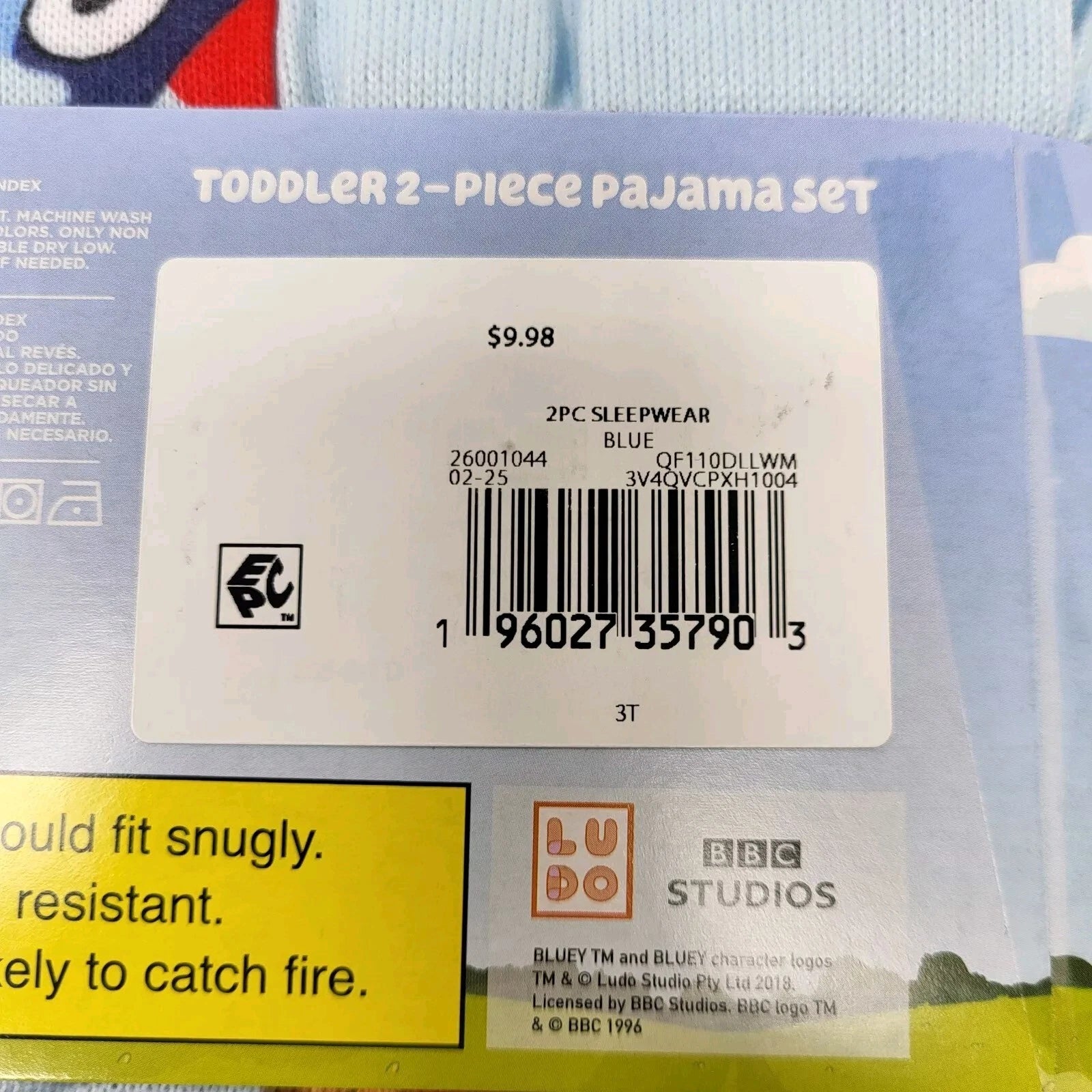 New Bluey 3T Toddler Unisex Valentine Hearts 2-Piece Pajama Set Blue Long Sleeve