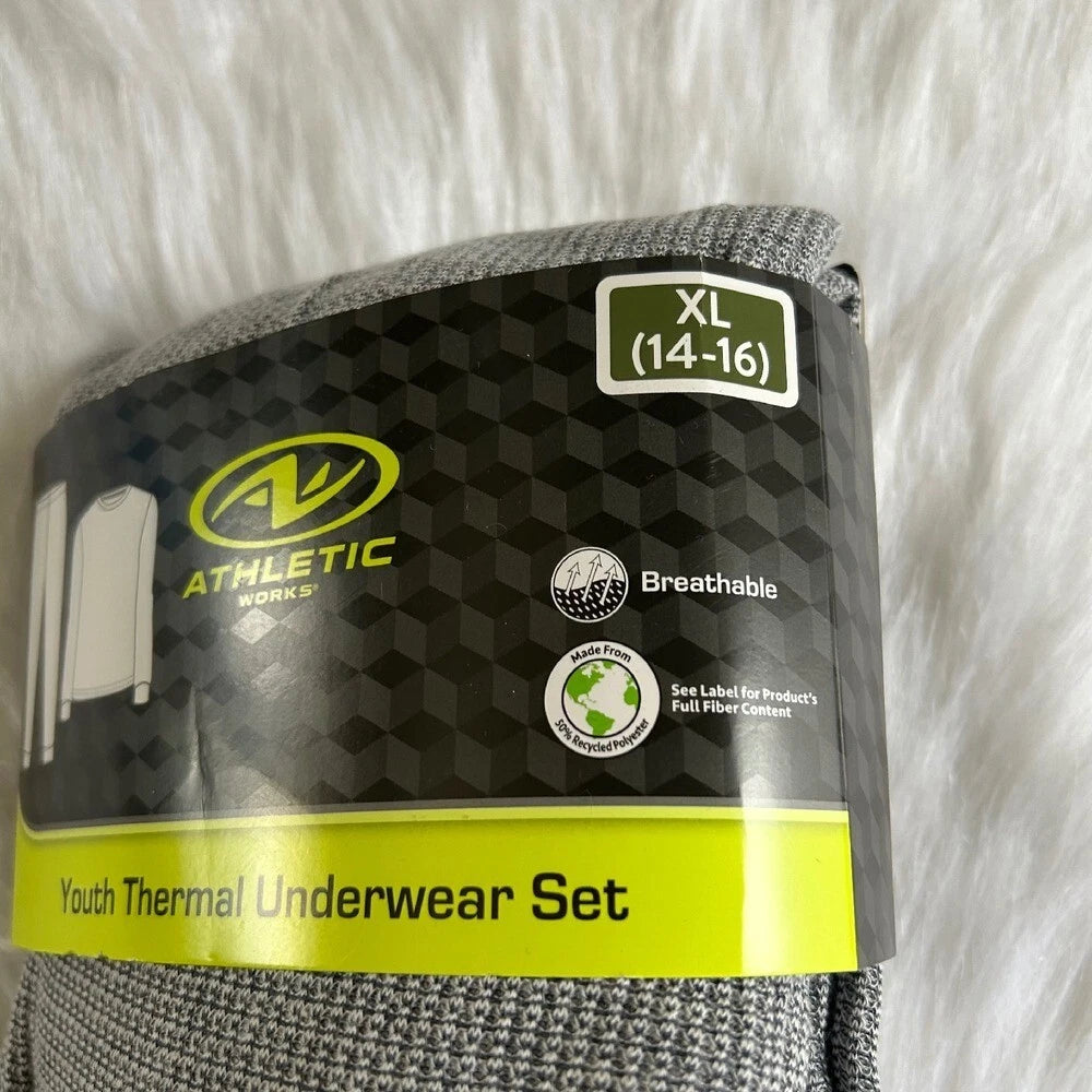 Athletic Works Two Piece Pajama Set Girls XL (14-16) Grey Thermal Underwear Set