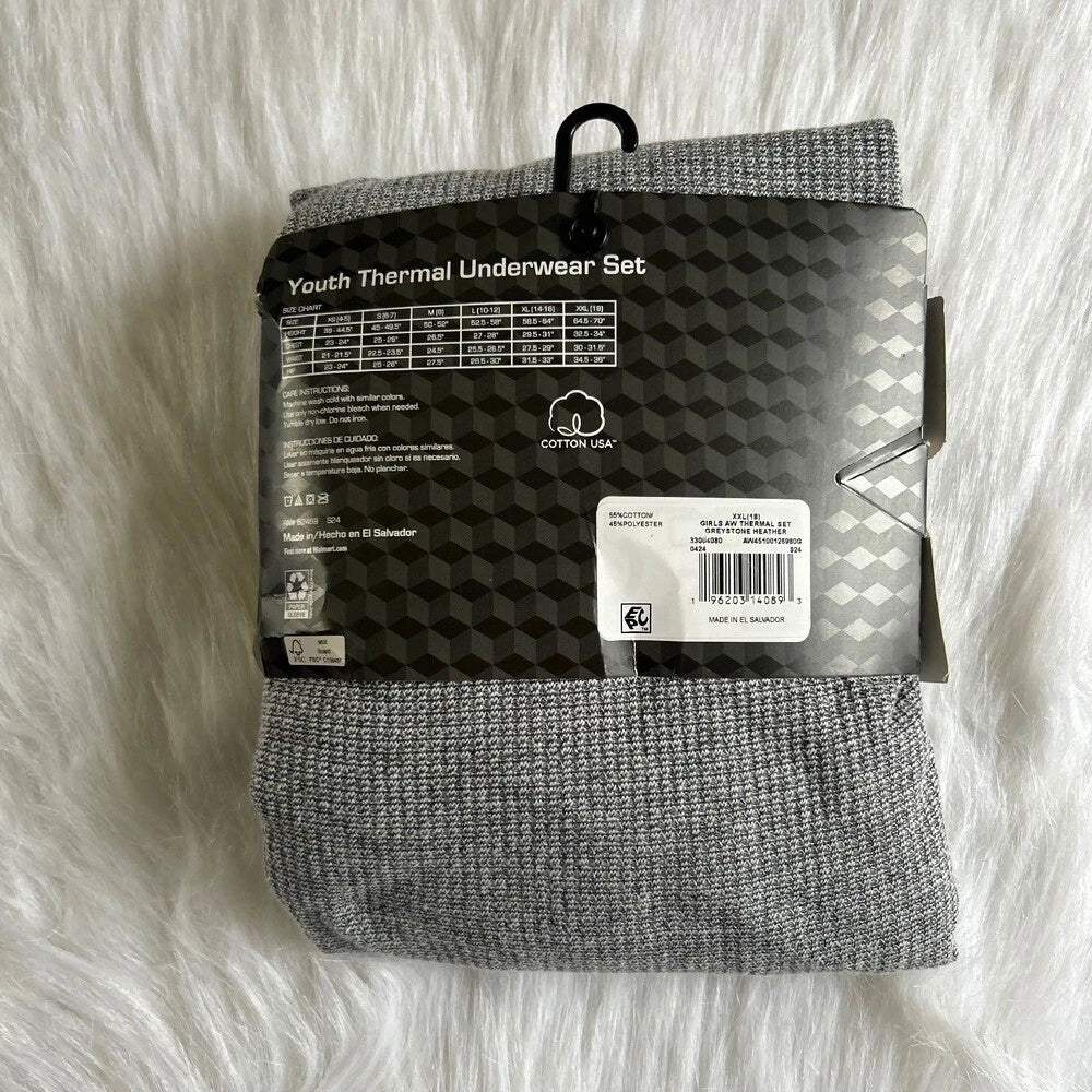 Athletic Works Two Piece Pajama Set Girls XXL (18) Grey Thermal Underwear Set