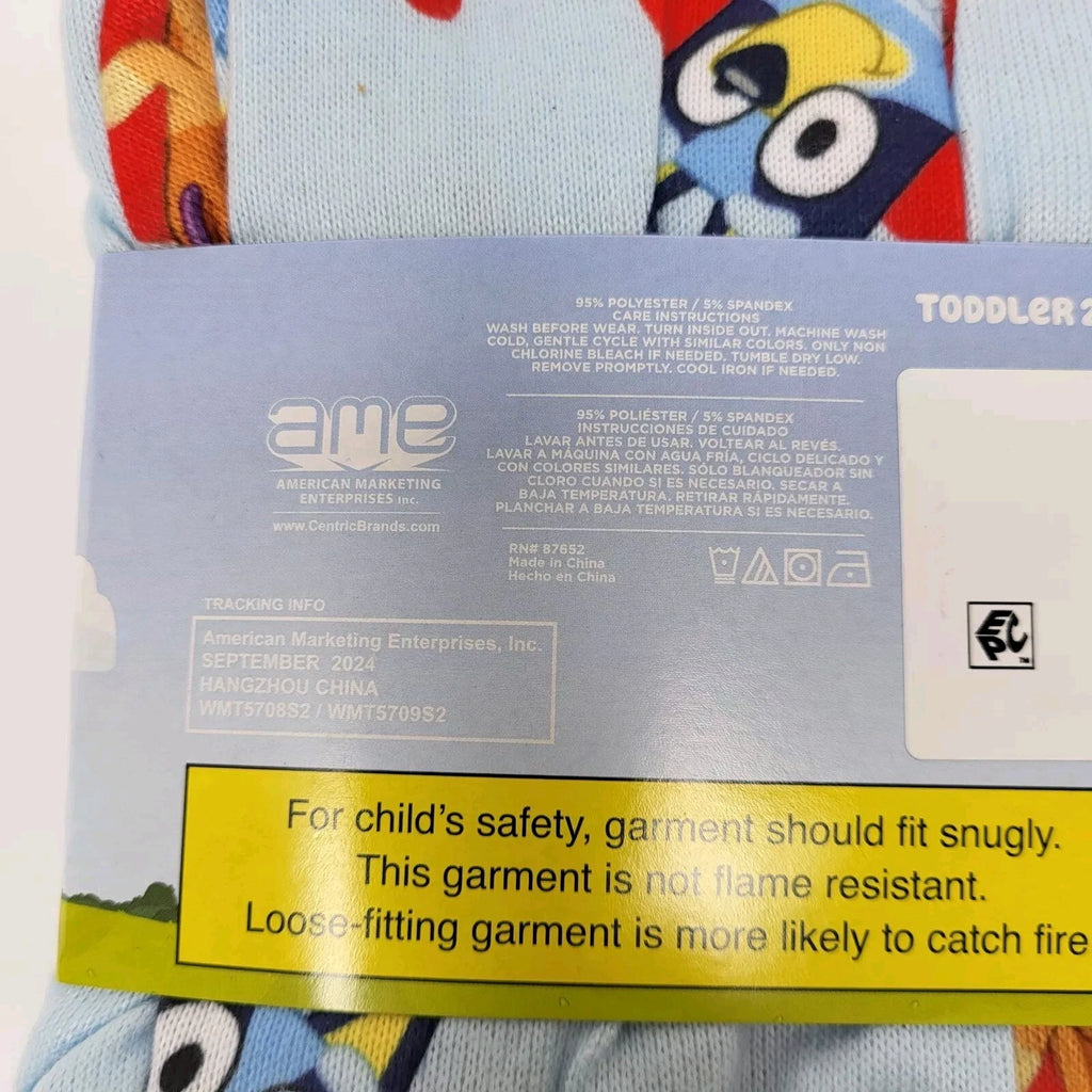 New Bluey 3T Toddler Unisex Valentine Hearts 2-Piece Pajama Set Blue Long Sleeve