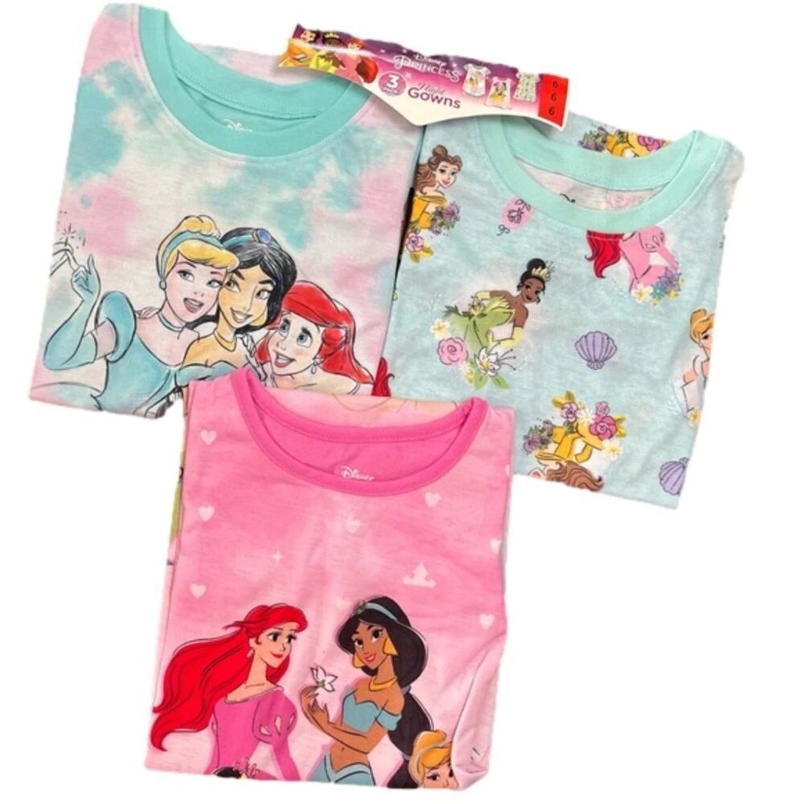 Disney Princess Girl's Pajamas Nightgowns 3 Pack Set Size 6 NWT