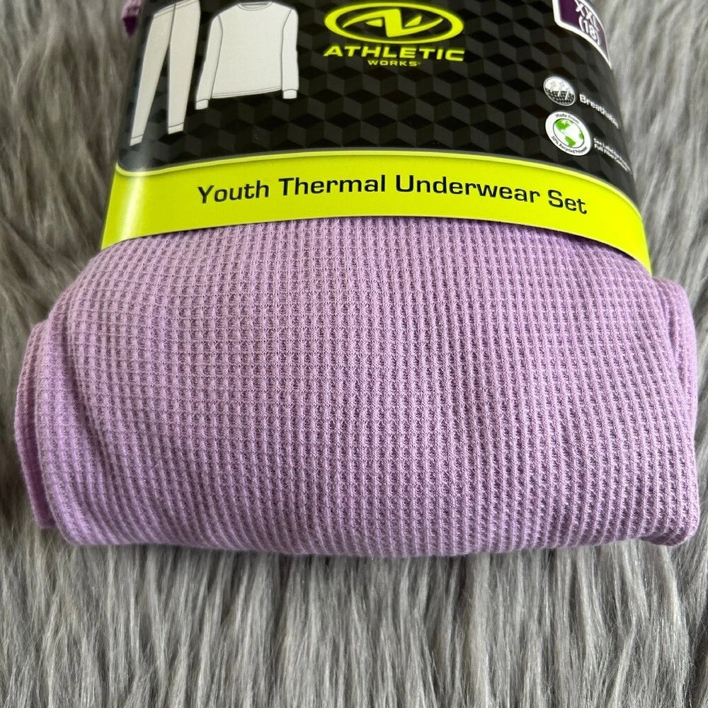 Athletic Works Two Piece Pajama Set Girl Size XXL (18) Purple Thermal Underwear