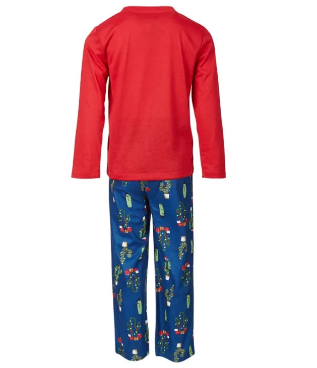 Family PJs Kids Pajama Set Cactus Ornament Size 6-7 Red Blue New (5623)