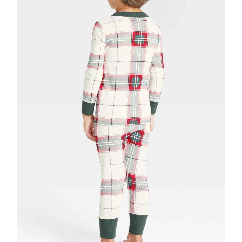 Kids' Size 4 Plaid 2pc Pajama Set Green/Red/Cream - Hearth & Hand with Magnolia