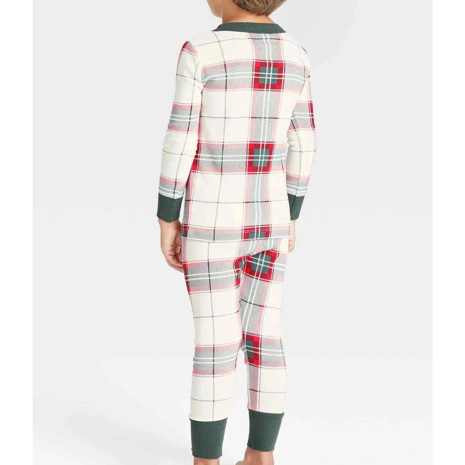 Kids' Size 4 Plaid 2pc Pajama Set Green/Red/Cream - Hearth & Hand with Magnolia